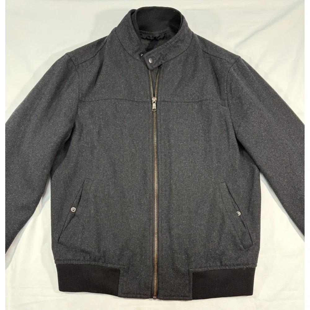 Banana Republic Mens Charcoal Gray Bomber Jacket Quilted Bib Layered Small
